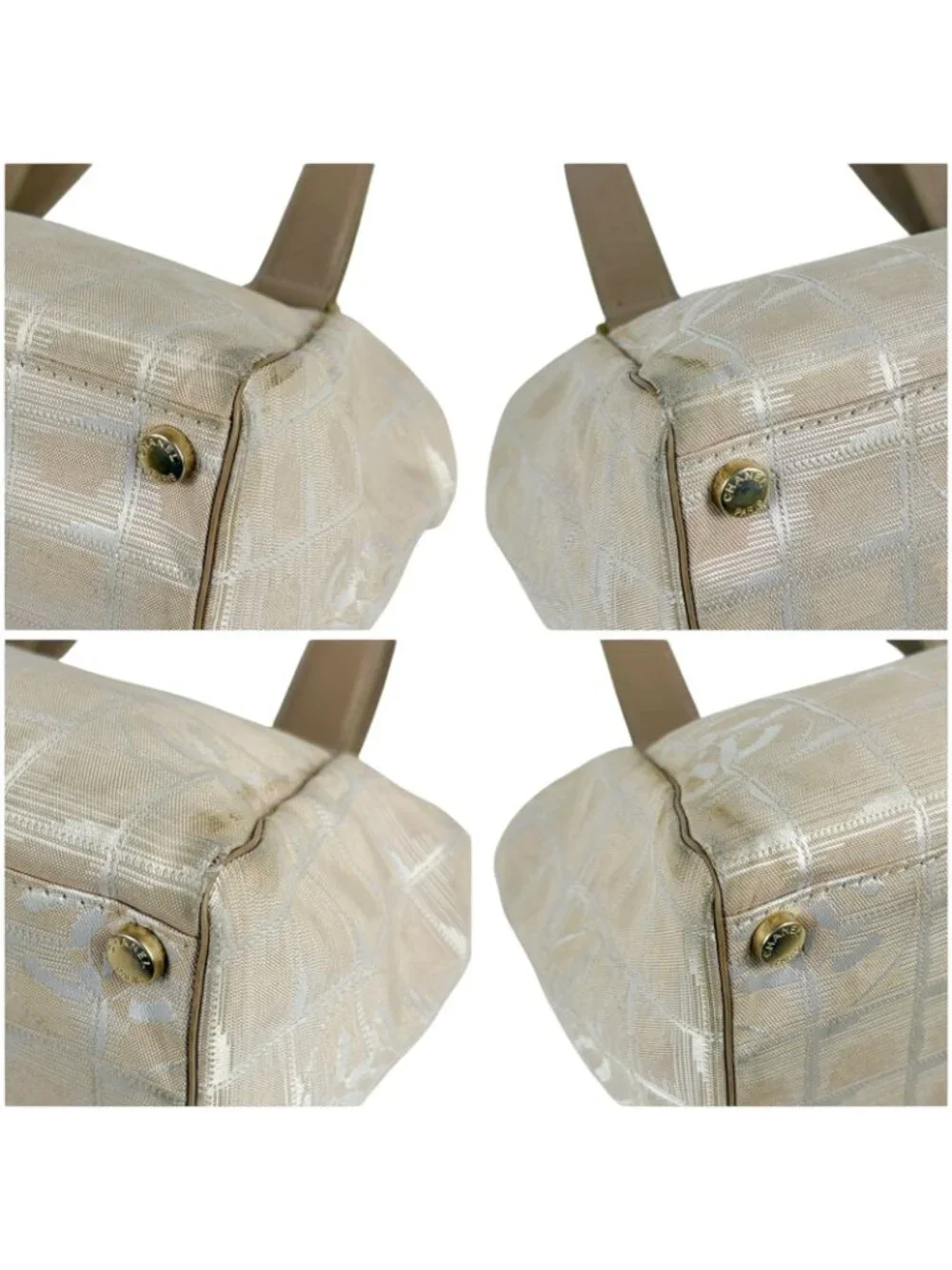 Chanel New Travel Line Handbag Satchel Beige White Nylon Canvas